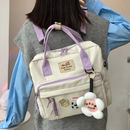 Lovely Multifunctional Backpack Teenage Girl Ring buckle Portable Travel Bag Female Small Schoolbag Badge Women Backpacks