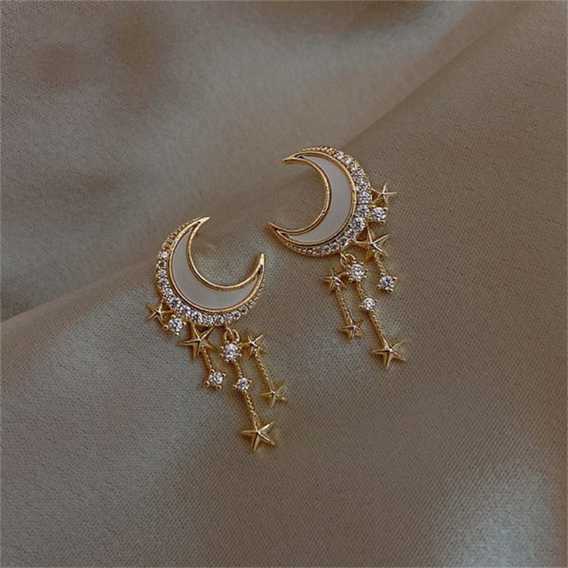 Fashion Butterfly Tassel Drop Earrings For Women Trendy Shiny Moon Star Pearls Dangle Earrings Korean Jewelry Girls Party Gifts