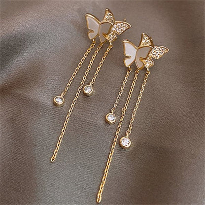 Fashion Butterfly Tassel Drop Earrings For Women Trendy Shiny Moon Star Pearls Dangle Earrings Korean Jewelry Girls Party Gifts