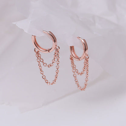 Silver Colour Double Layer Chain Tassel Hoop Earrings For Women INS Popular Cold Style Women Fashion Jewelry 2024 New