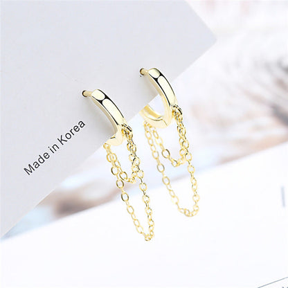 Silver Colour Double Layer Chain Tassel Hoop Earrings For Women INS Popular Cold Style Women Fashion Jewelry 2024 New