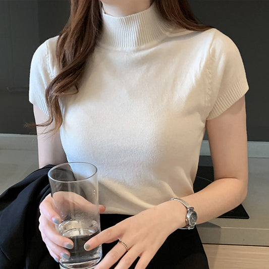 Womens Tops And Blouses Summer Short Sleeve Blouse Women Blusas Mujer De Moda 2023 Turtleneck Knitted Blouse Shirt Tops C931